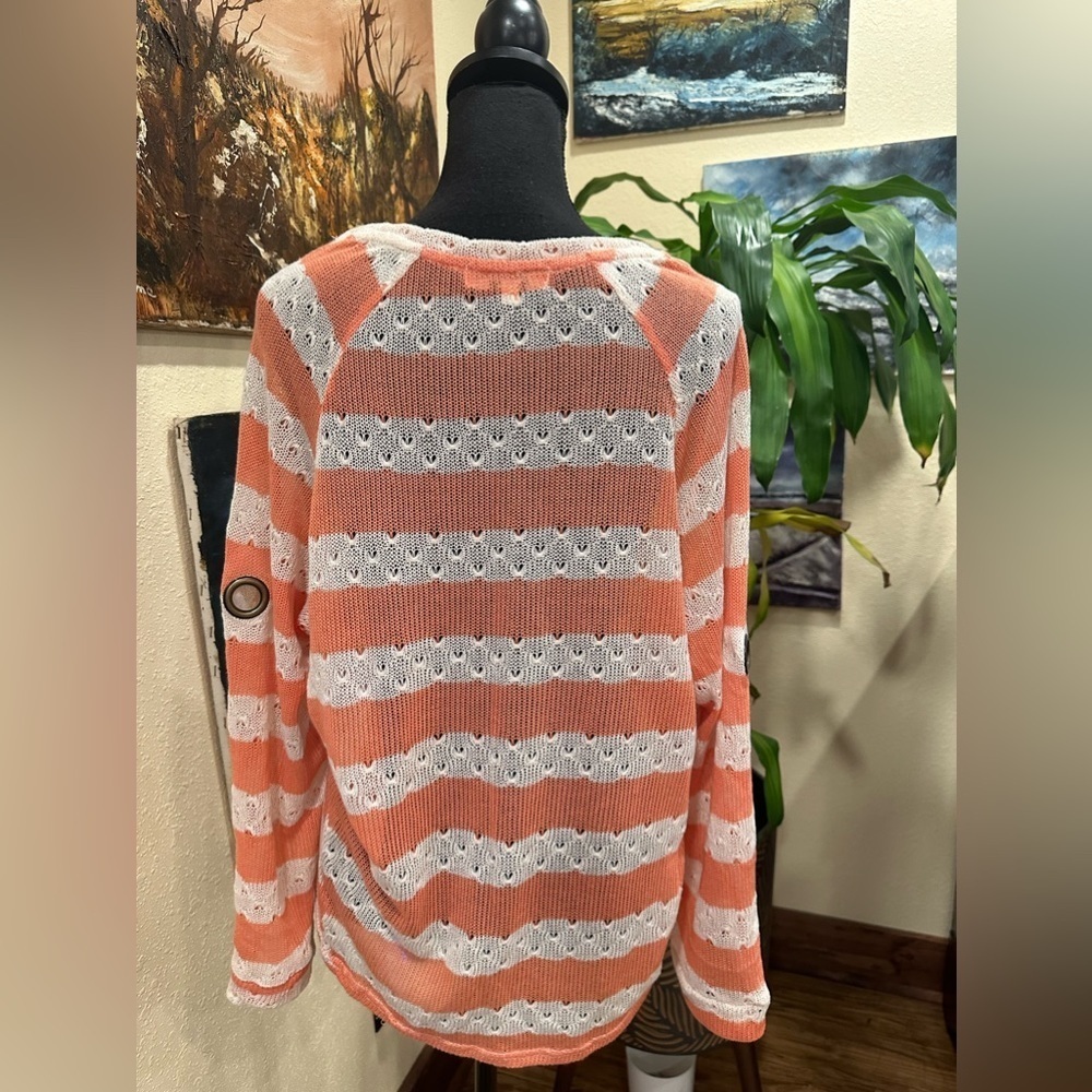 EUC UMGEE light sweater v neck orange white stripes long sleeve Sz M - Picture 6 of 11